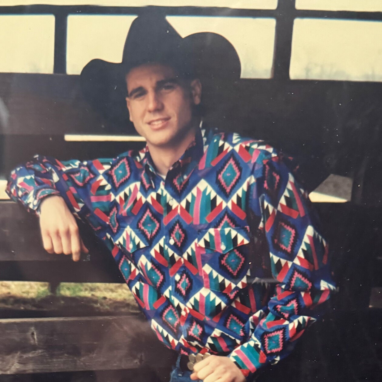 A throwback photo of Brett Stair in a colorful shirt